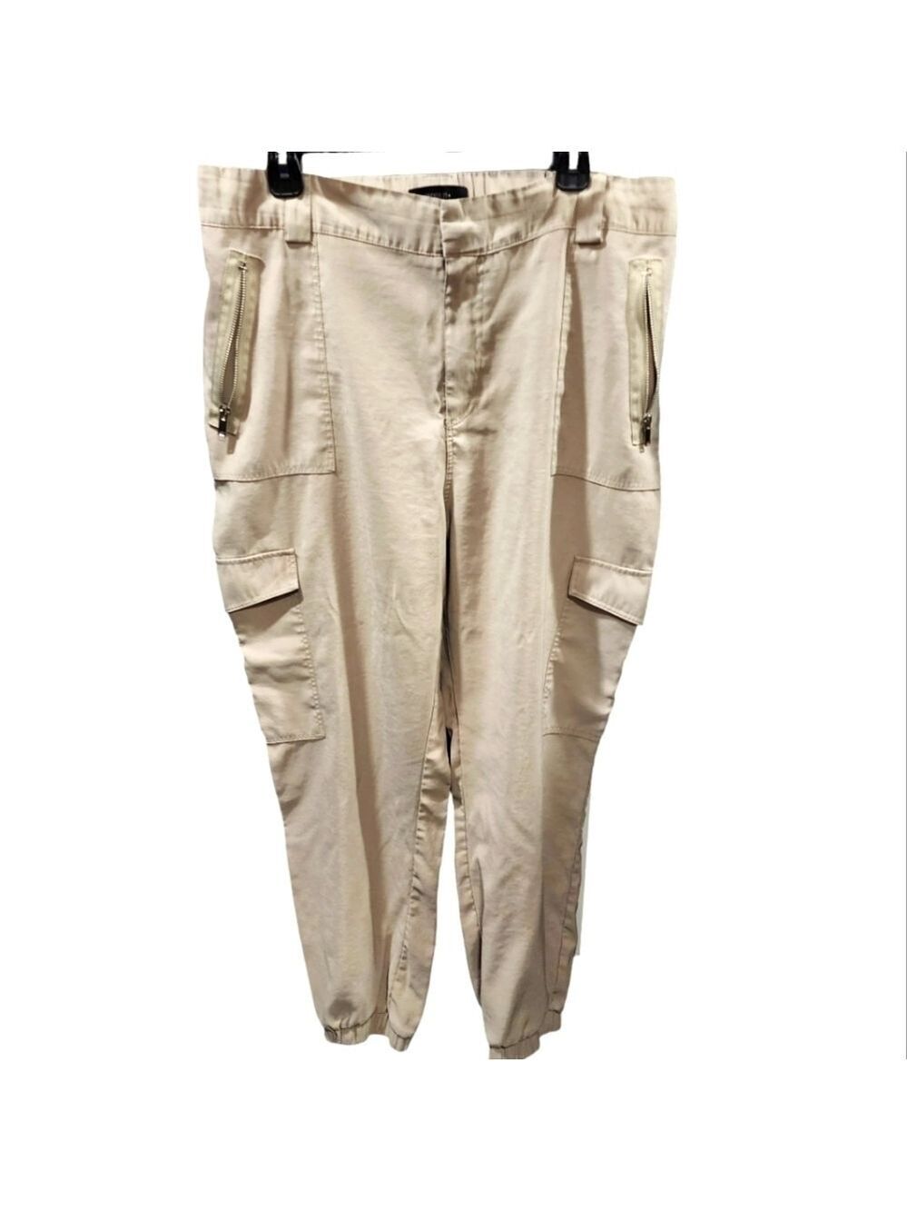 Forever 21 sz 2X khaki cargo jogger dressy zipper pocket elastic and hook front
